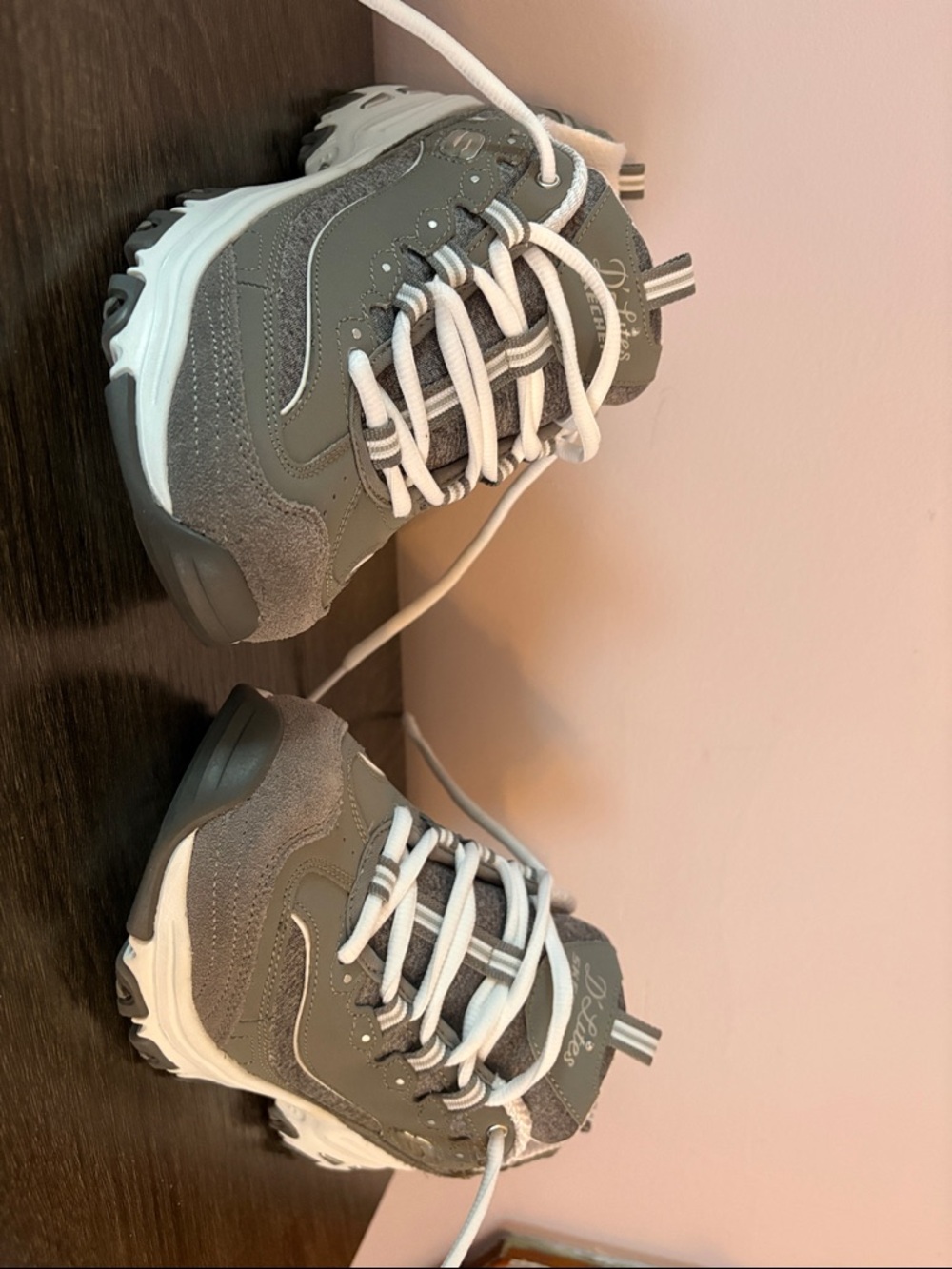 Skechers D'Lites Women's Gray and White Athletic Sneakers with Pink Lining - Picture 9 of 9